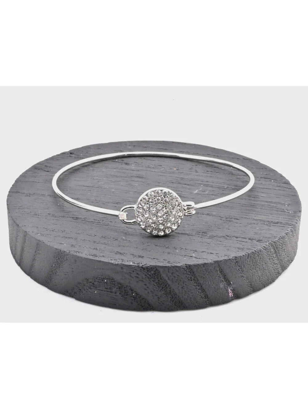 Silver Pave Rhinestone Disc Bracelet Bangle Pendant Hook Cuff 62mm Across